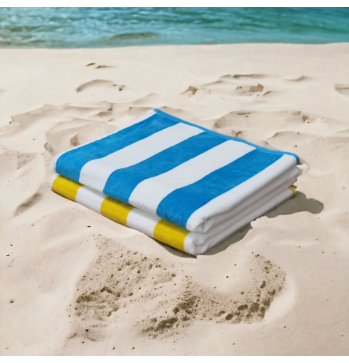 PREMIUM Cabana Hotel Stripe Velour Beach Towel