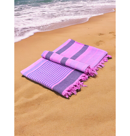 Pink Cotton Hammam Beach Towel with Knotted Tassles