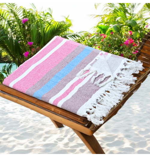 Mauve - Cotton Hammam Beach Towel with reversible Toweling