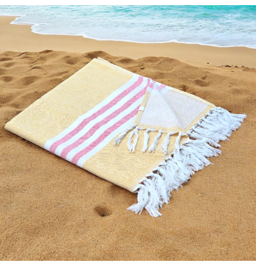 Sunshine - Cotton Hammam Beach Towel with reversible Toweling