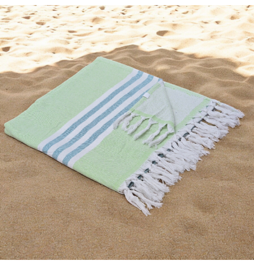 Pastel Limes - Cotton Hammam Beach Towel with reversible Toweling