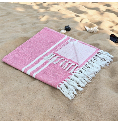 Flamingo - Cotton Hammam Beach Towel with reversible Toweling