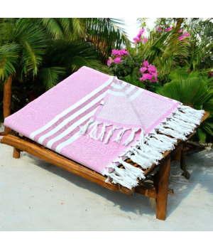 Pink - Cotton Hammam Beach Towel with reversible Toweling